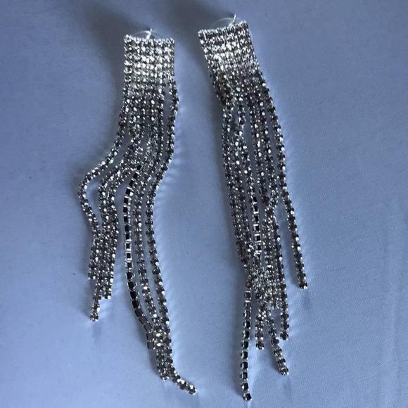 New! Long Rhinestone Tassel Earrings - Picture 9 of 10